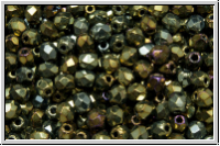 B�hm. Glasschliffperle, feuerpol., 3mm, brown, met., iris., 50 Stk.